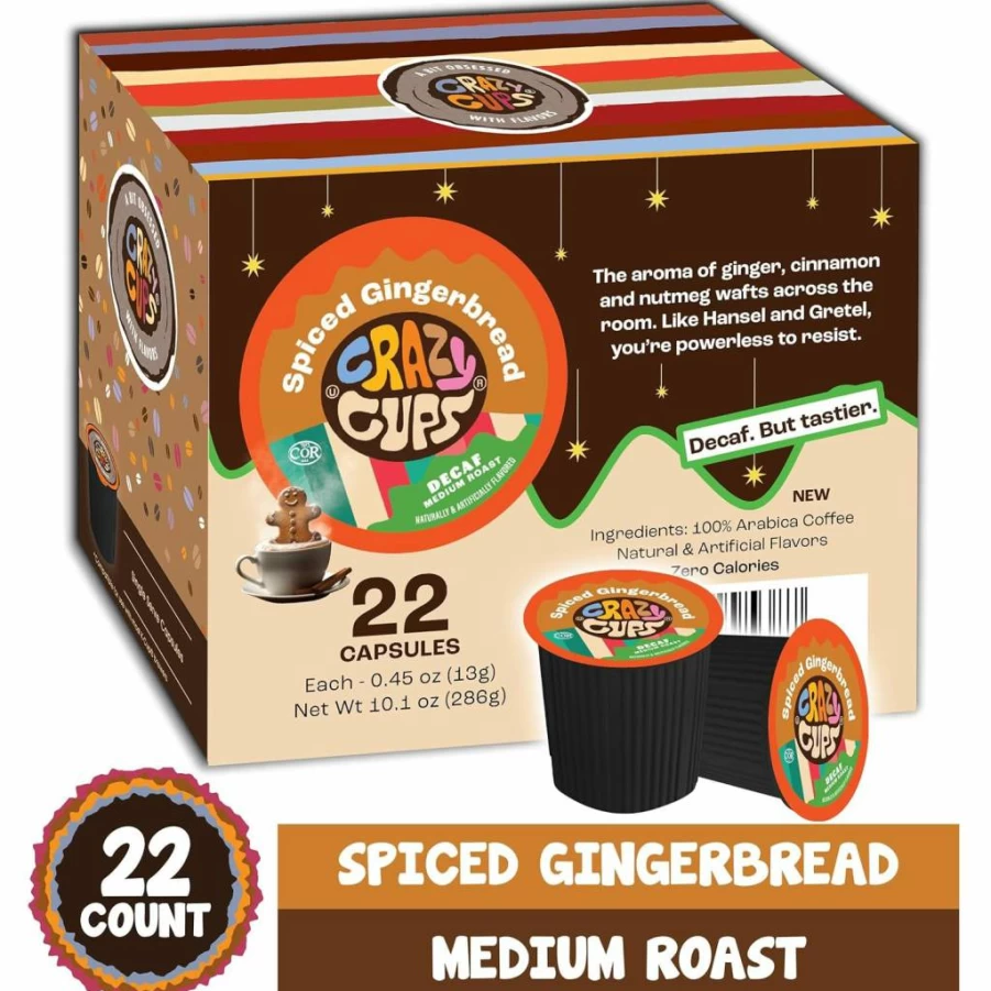Crazy Cups Decaf Chocolate Glazed Donut Flavored Coffee Pods - 22 Count Recyclable K-Cups for Keurig Machines