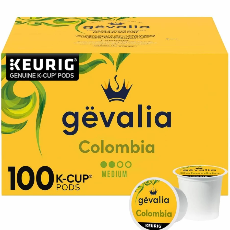 GEVALIA Colombia Medium Roast Coffee Pods 100 Count K-Cups for Keurig Brewers