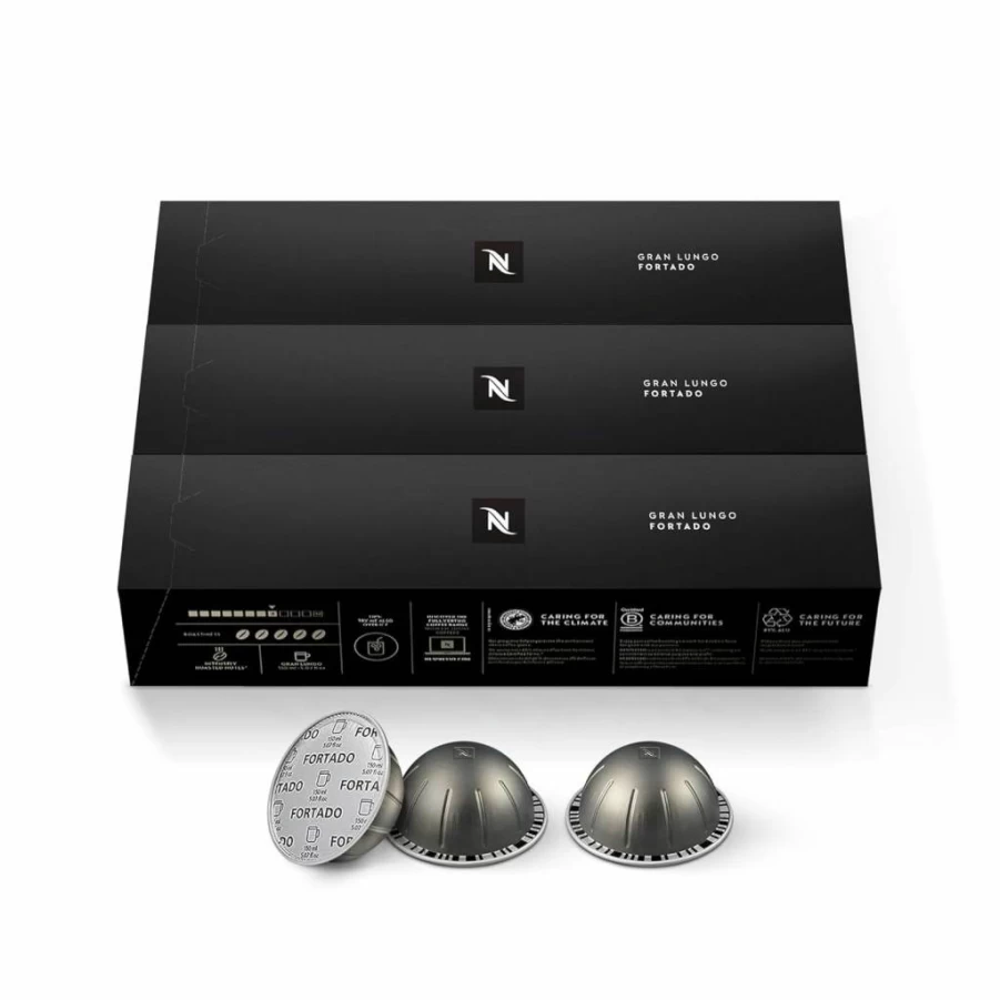 Nespresso Vertuo Fortado Gran Lungo Coffee Pods, Dark Roast Espresso, 30 Count Capsules, 5.0Oz Brew, Americano Style