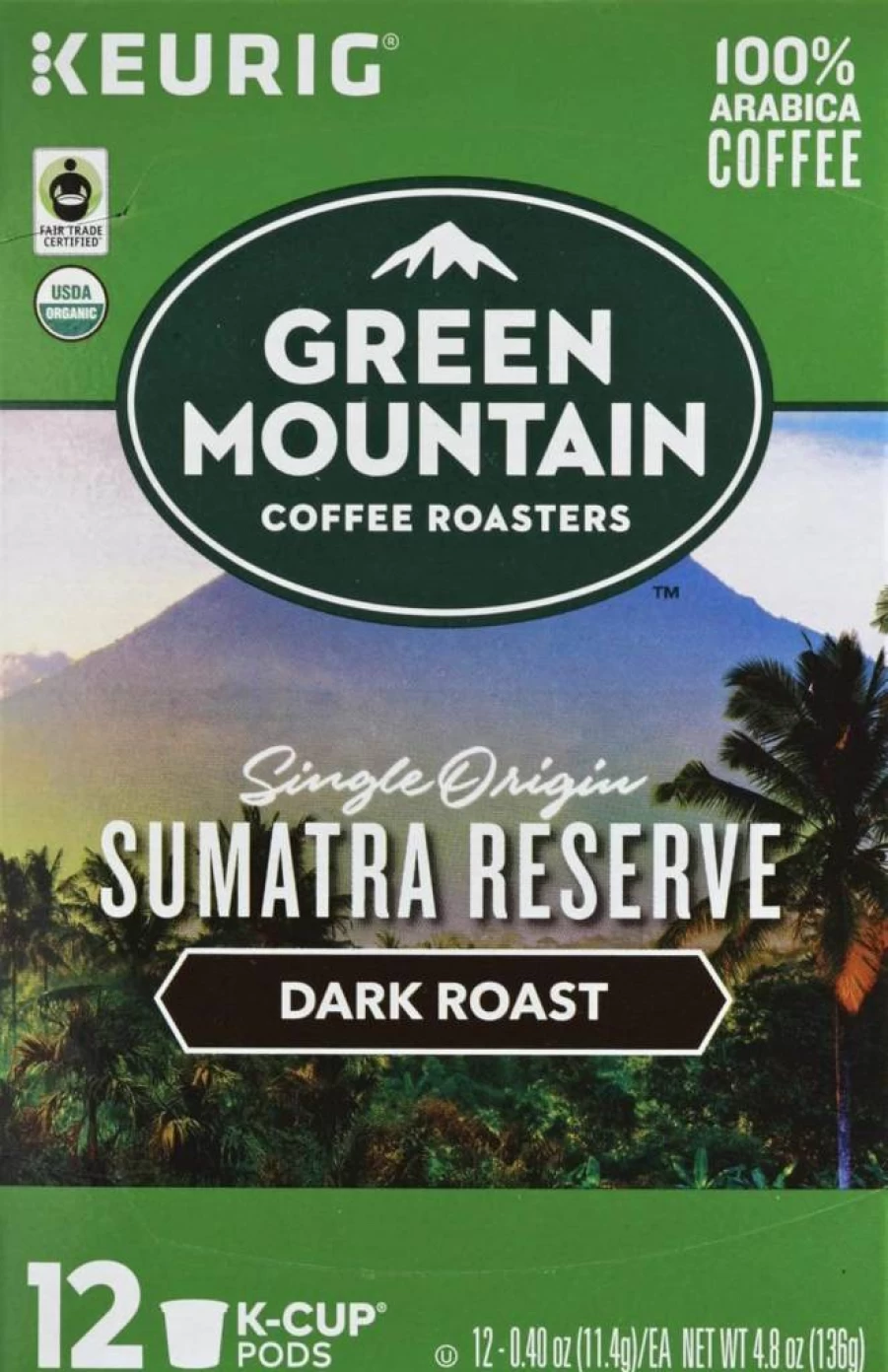 Green Mountain Coffee Roasters Sumatra Reserve Dark Roast K-Cup Pods, Single-Serve Coffee for Keurig, 12 Count