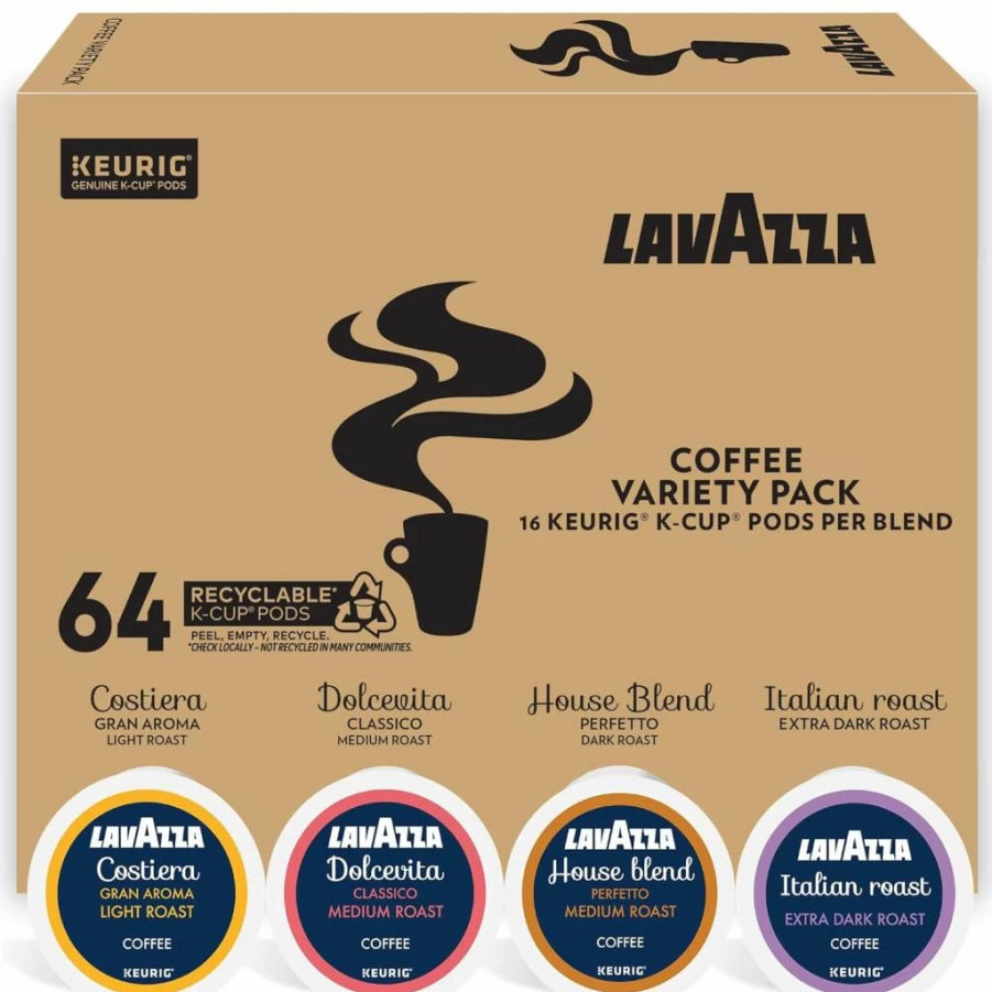 Lavazza Coffee Variety Pack K-Cup Pods for Keurig – 64 Single-Serve Pods, Assorted Flavors