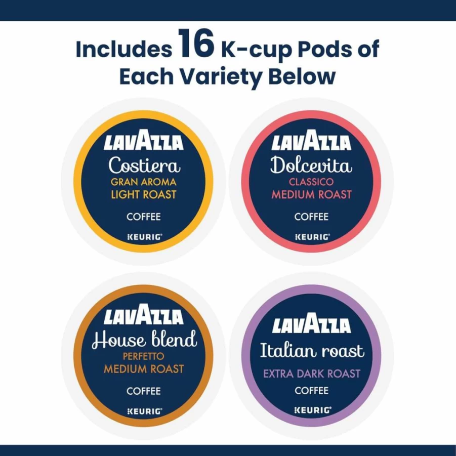 Lavazza Coffee Variety Pack K-Cup Pods for Keurig – 64 Single-Serve Pods, Assorted Flavors
