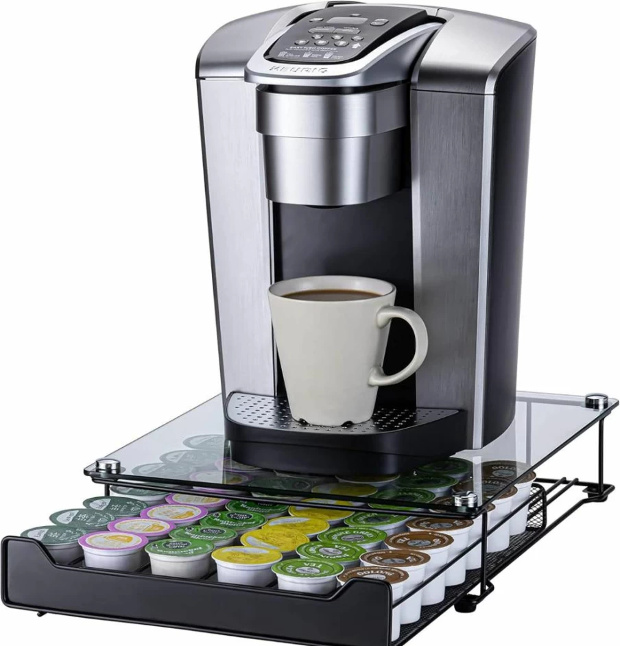 Rice Rat K-Cup Coffee Pod Holder with Glass Top - 42 Capsule Storage Drawer for Keurig Brewers