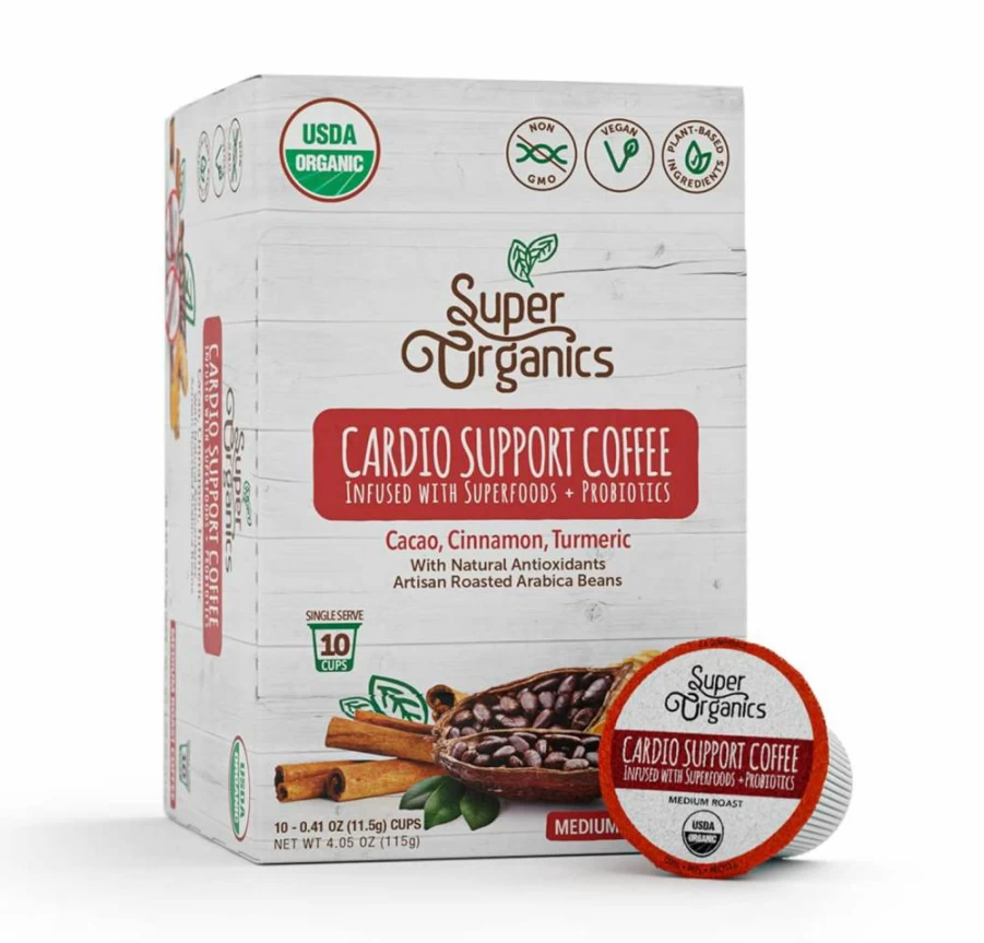 Super Organics Energy Boost Coffee K-Cups - Medium Roast with Superfoods & Probiotics, Keurig Compatible, USDA Organic, Vegan, Non-GMO, 10 Count