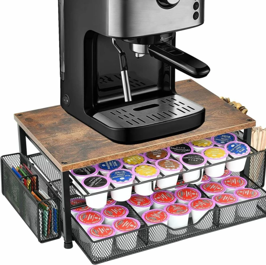 Spacrea 2-Tier Sliding Drawer K-Cup Organizer - 63 Large or 80 Small Coffee Pod Holder for Countertop, Kitchen Storage & Accessories