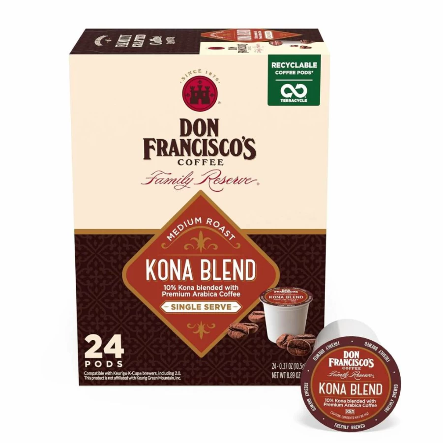 Don Francisco's Kona Blend Medium Roast Coffee Pods - 100 Count K-Cups for Keurig, 10% Kona Coffee, Smooth Tropical Flavor, Recyclable & Terracycle Compatible