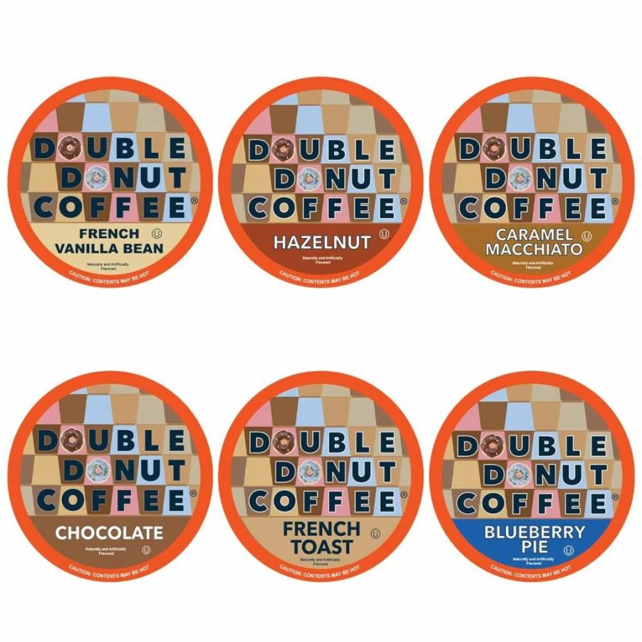 Double Donut Coffee Decaf Flavored K-Cup Pods Variety Pack Sampler, 40 Count, Compatible with Keurig Brewers
