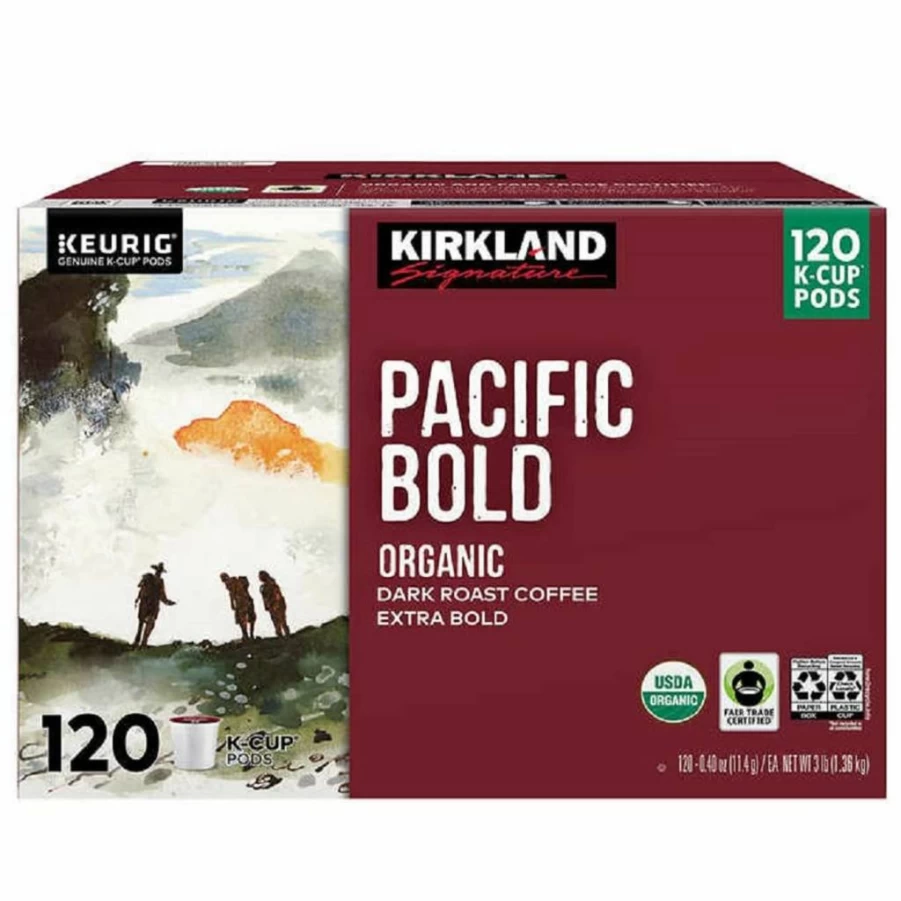 KIRKLAND Signature Dark Roast Coffee Pods - 120 K-Cup Pods, Bold Pacific Blend, Single Pack