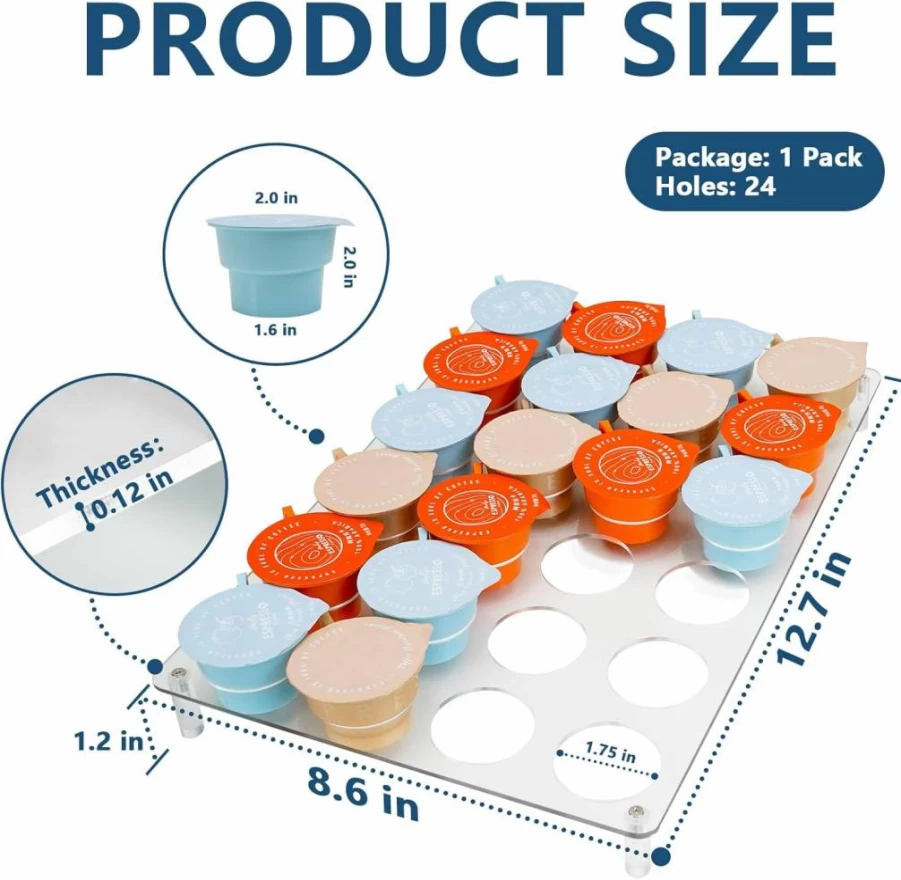 ZOWZOW Acrylic K-Cup Organizer Tray - 24 Coffee Pods Storage Holder for Drawer or Countertop, Clear K-Cup Dispenser for Office & Kitchen (1 Pack)