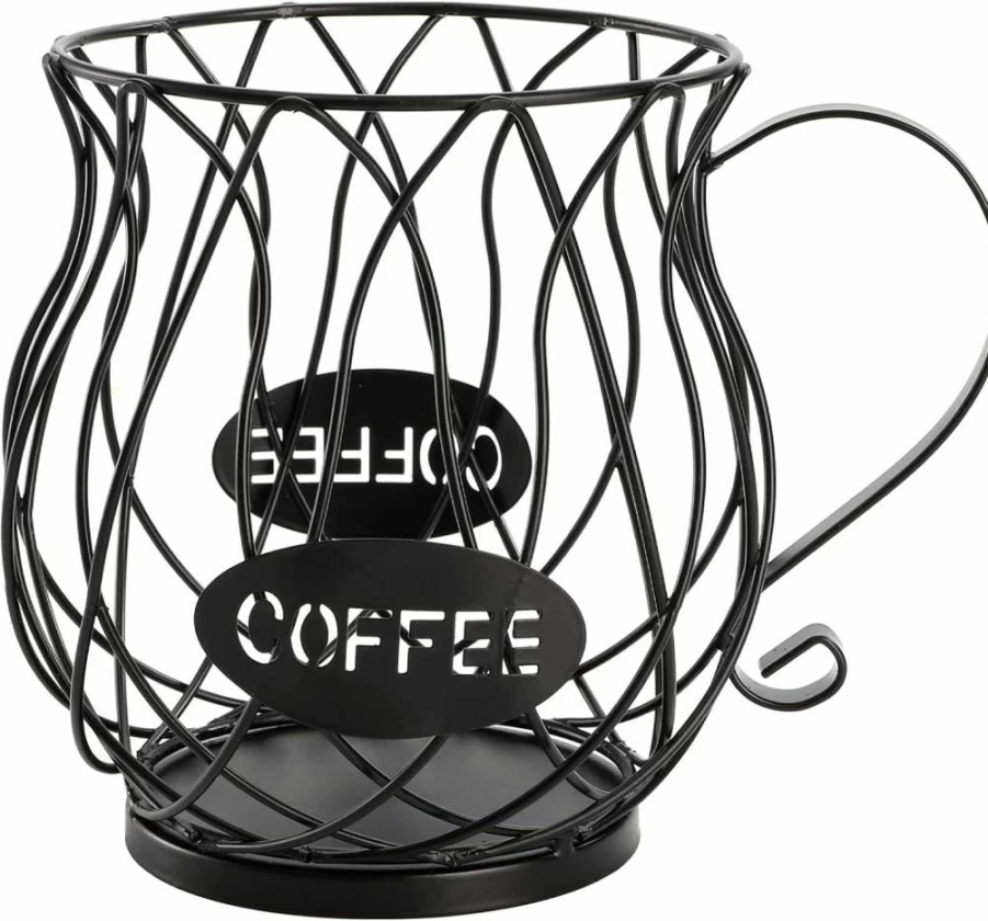 ZEAYEA Metal Coffee Pod Holder - Countertop Espresso Capsule Storage Basket for Home, Cafe, or Hotel in Black