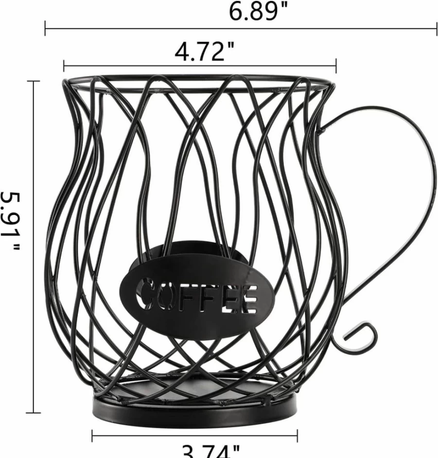 ZEAYEA Metal Coffee Pod Holder - Countertop Espresso Capsule Storage Basket for Home, Cafe, or Hotel in Black