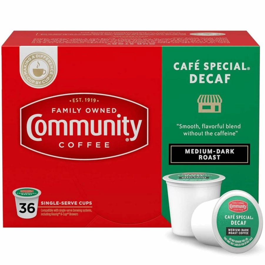 Community Coffee Decaf Medium Dark Roast K-Cup Pods, 36 Count, Compatible with Keurig 2.0 Brewers, Cafe Special Blend