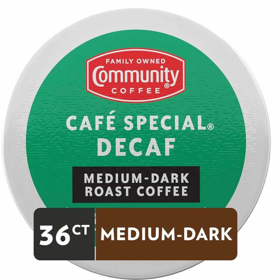 Community Coffee Decaf Medium Dark Roast K-Cup Pods, 36 Count, Compatible with Keurig 2.0 Brewers, Cafe Special Blend