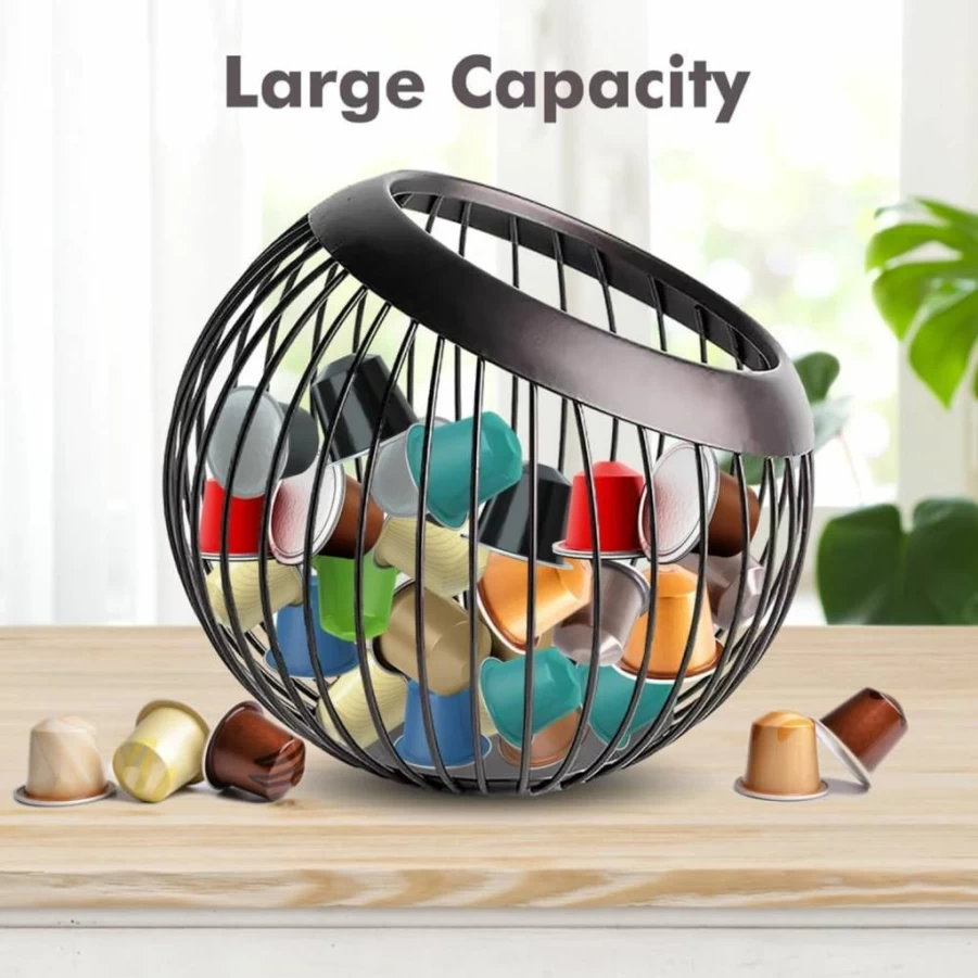 Visceralyx Large Coffee Pod Holder - 50-Cup Countertop Organizer for Nespresso & Espresso Pods, Durable Black Storage Basket