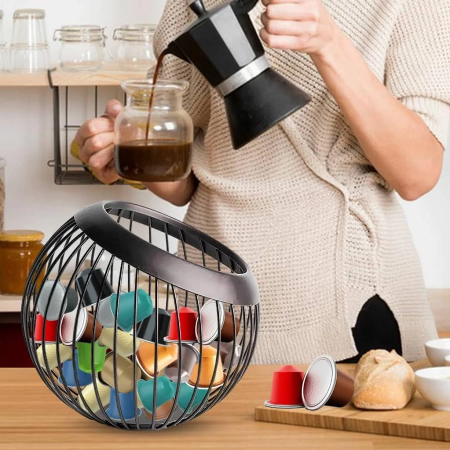 Visceralyx Large Coffee Pod Holder - 50-Cup Countertop Organizer for Nespresso & Espresso Pods, Durable Black Storage Basket
