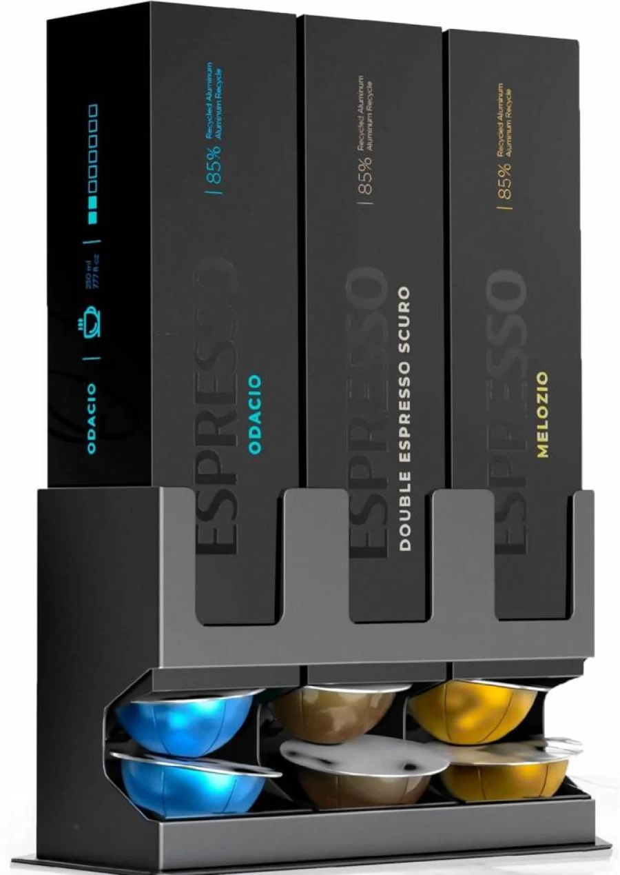 GALVANOX Vertuo Pod Holder – 3-Sleeve Countertop Organizer for Nespresso VertuoLine Capsules, Non-Slip Steel Base, Holds 30 Coffee Pods, Freestanding Dispenser
