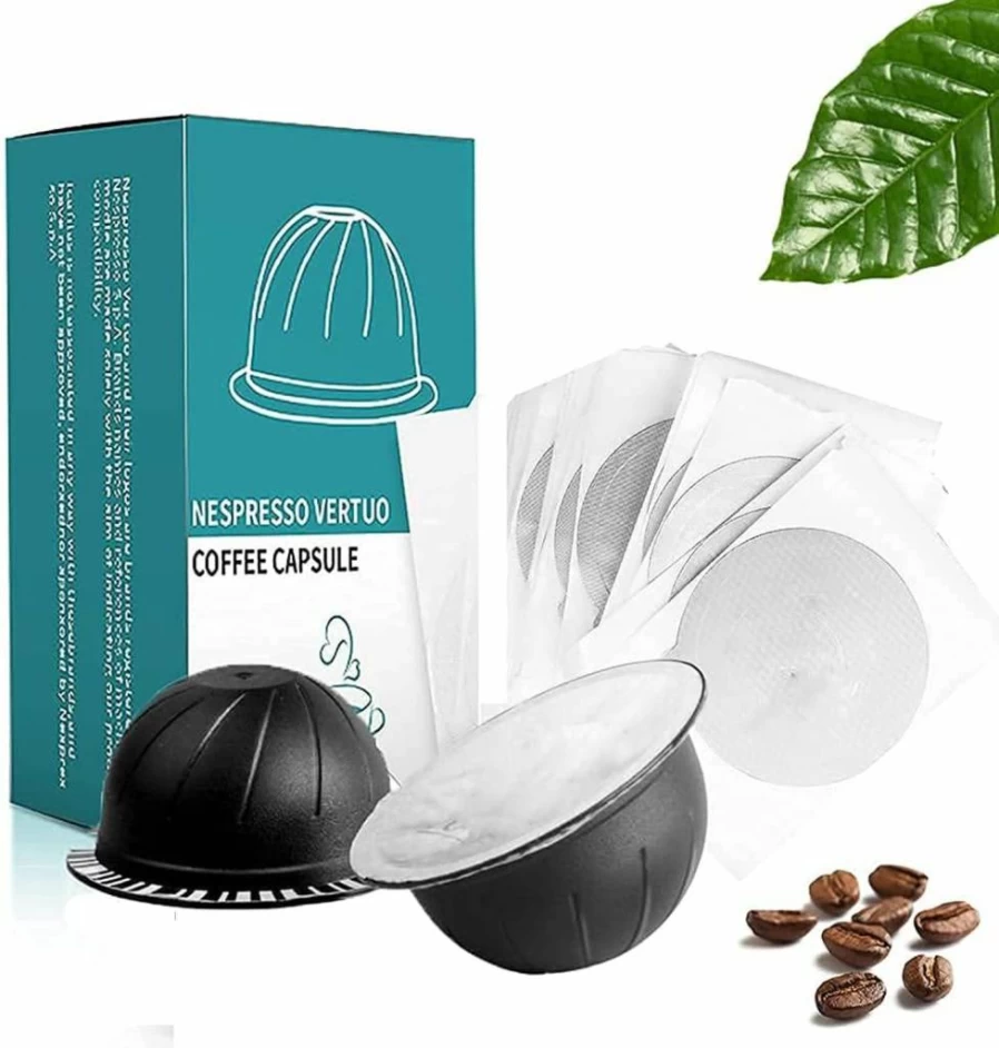 MG Coffee Reusable Vertuo Capsules - Refillable Coffee Pods with Espresso Aluminum Foils for Nespresso VertuoLine (GCA1, De'Longhi ENV135S)