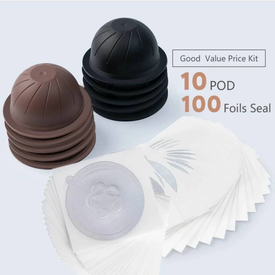 MG Coffee Reusable Vertuo Capsules - Refillable Coffee Pods with Espresso Aluminum Foils for Nespresso VertuoLine (GCA1, De'Longhi ENV135S)