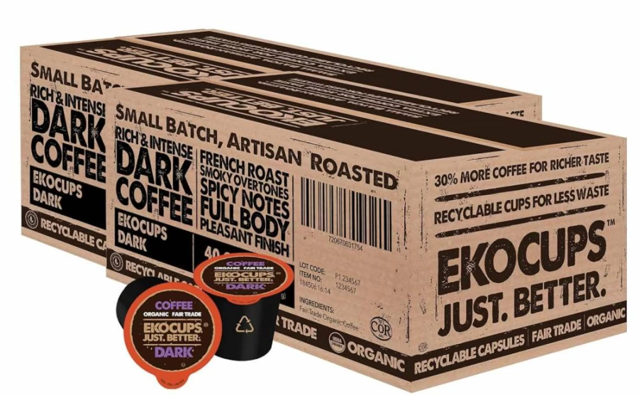 EKOCUPS Organic Vanilla Flavored Coffee Pods, Medium Roast, 40 Count, Recyclable K-Cups for Keurig Brewers, Hot or Iced Coffee