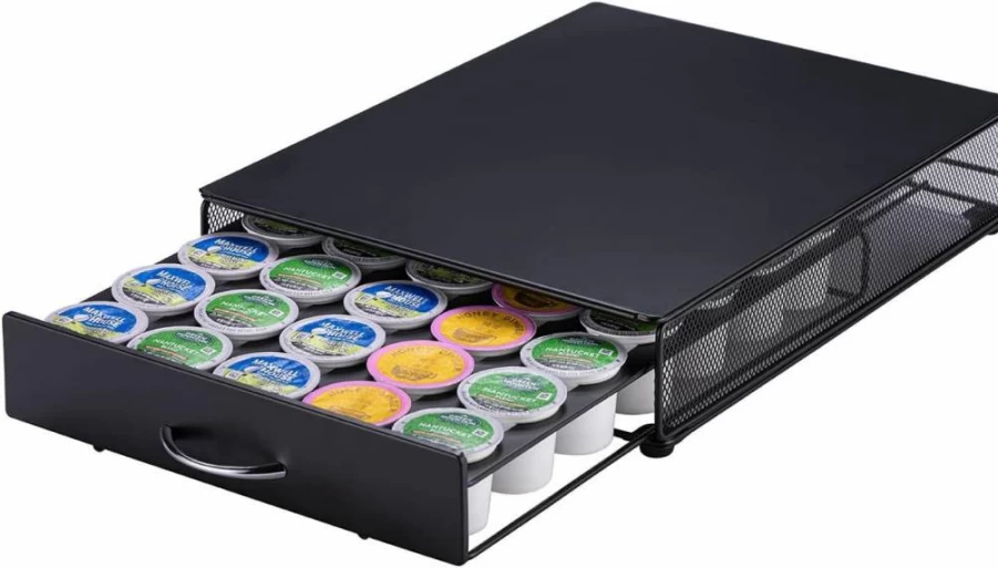 ZCDCP Keurig K-Cup Organizer with Tempered Glass Top – Holds 35 Coffee Pods, Black Drawer Storage for Coffee Capsules