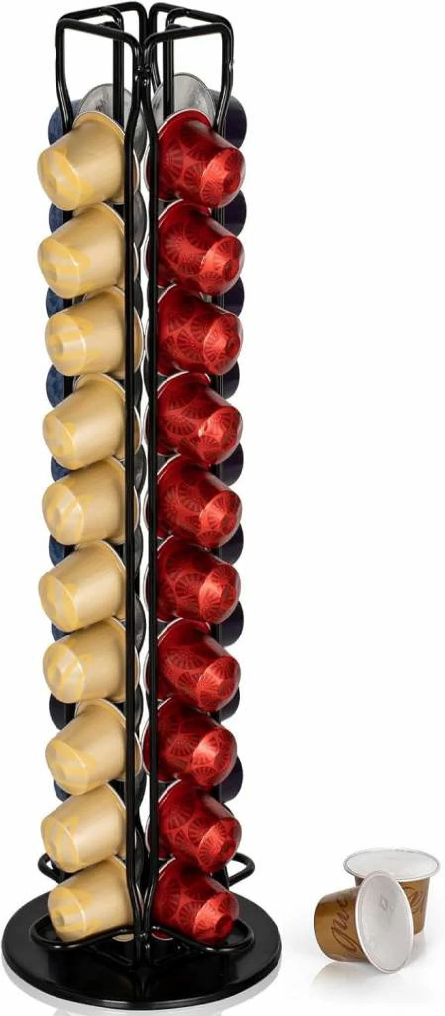 RECAPS Rotatable Coffee Pod Holder Stand for Nespresso OriginalLine - 40-Capsule Carousel Organizer, Space-Saving Countertop Storage Rack (Black)
