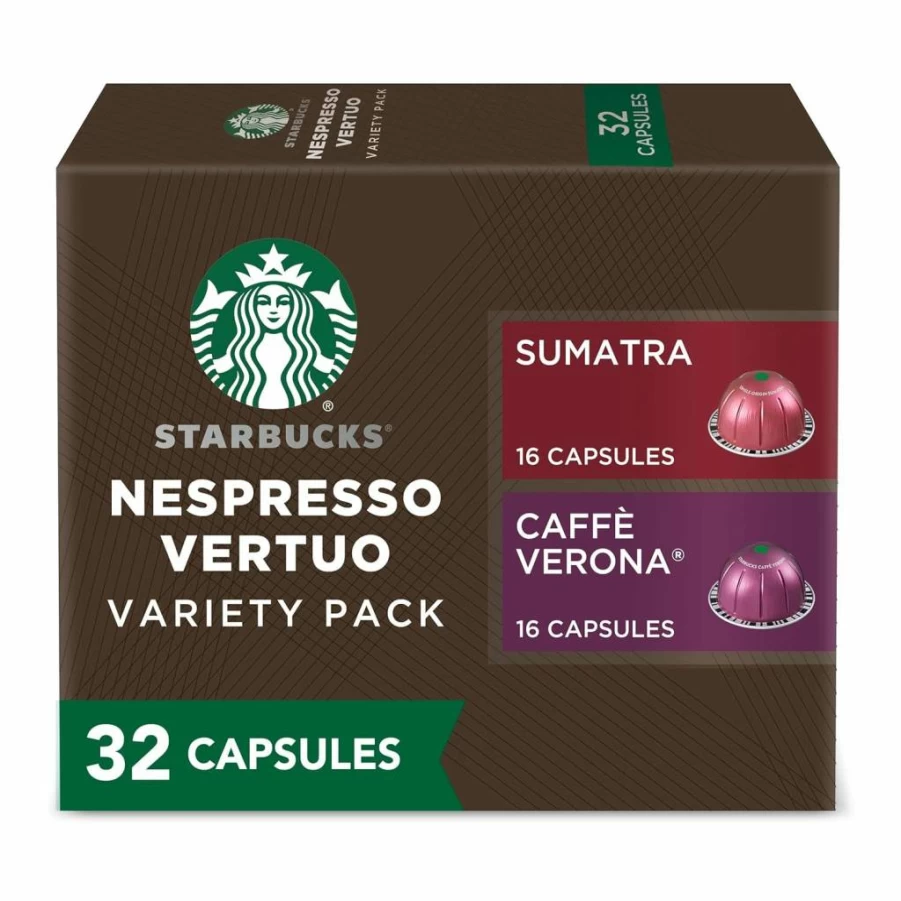 Starbucks by Nespresso Vertuo Dark Roast Coffee Pods Variety Pack - 32 Count (7.8 Oz Brew) for Vertuo Machines
