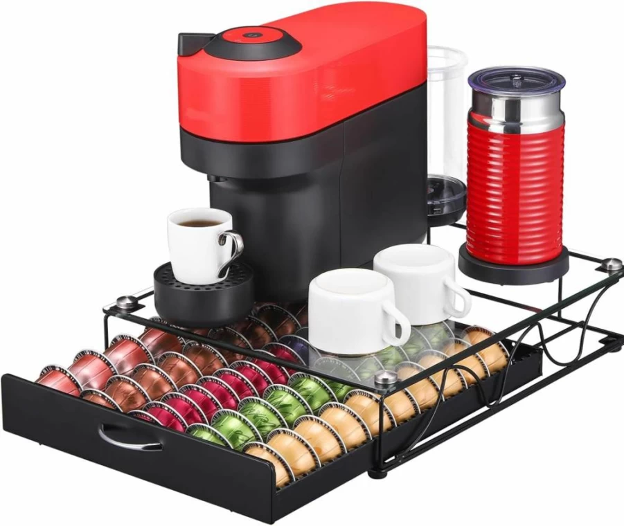 Rice Rat Nespresso Capsule Holder Drawer with Glass, VertuoLine Pod Storage Rack for Cabinet or Countertop