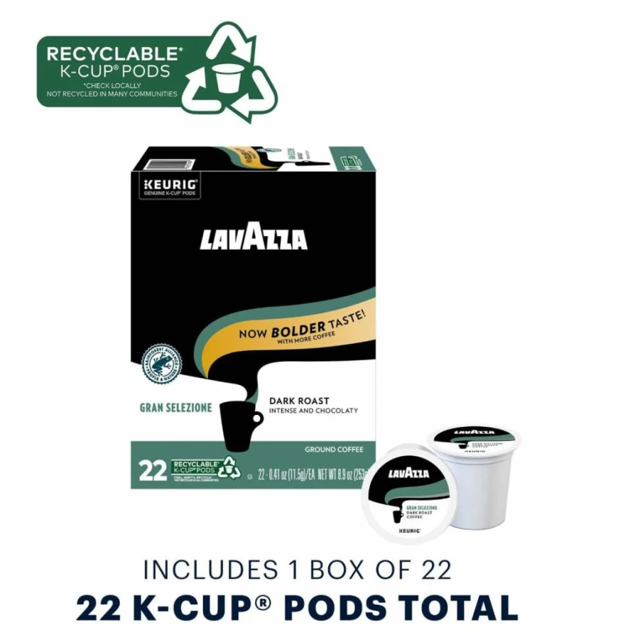 Lavazza Gran Selezione 100% Arabica Coffee Pods for Keurig - Rainforest Alliance Certified, 22 Count Value Pack, Single-Serve K-Cups