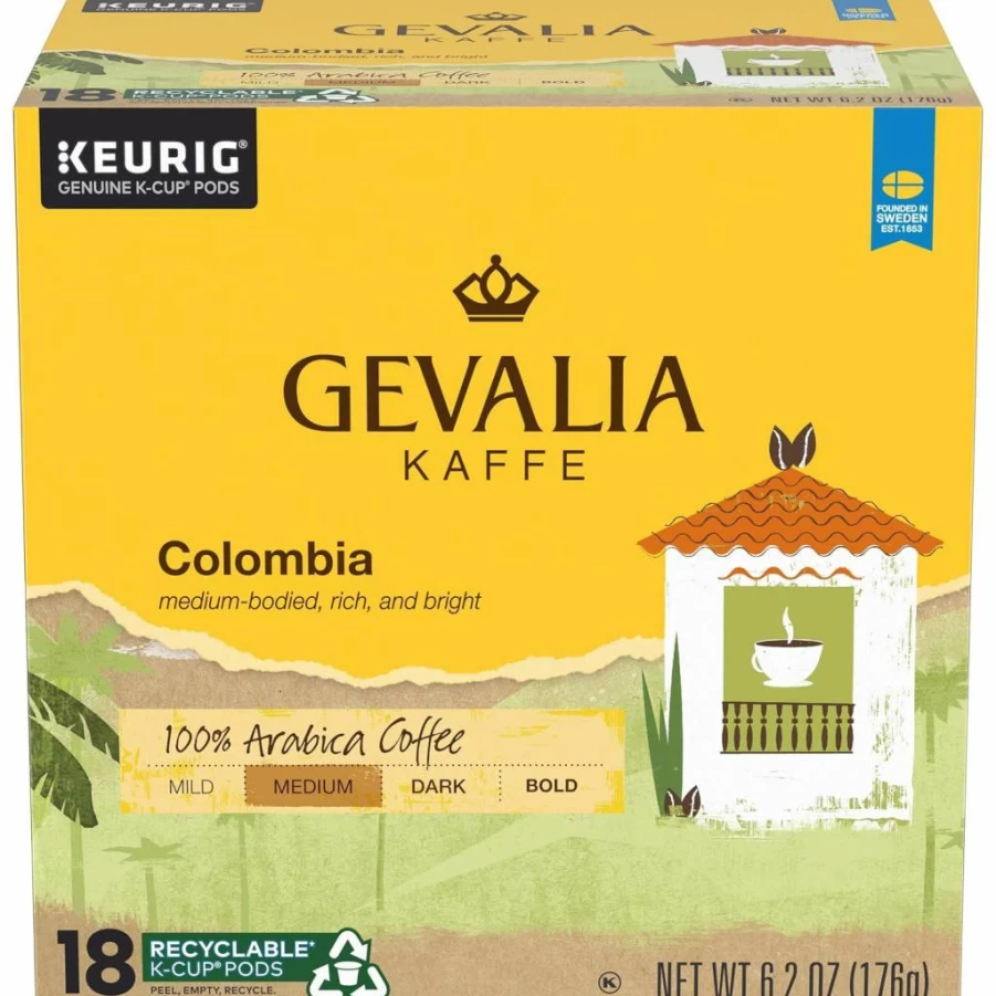Gevalia Colombia Blend Medium Roast Coffee Pods - 18 K-Cups for Keurig Brewers, Single-Serve Gourmet Coffee