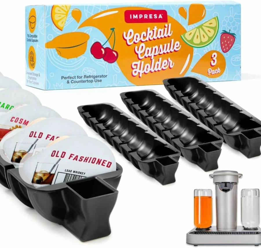 IMPRESA Bartesian Cocktail Capsule Organizer - 3-Pack Holds 24 Pods, Space-Saving Storage for Countertop or Wine Fridge, Compatible with Bartesian Machine