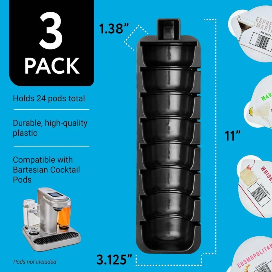 IMPRESA Bartesian Cocktail Capsule Organizer - 3-Pack Holds 24 Pods, Space-Saving Storage for Countertop or Wine Fridge, Compatible with Bartesian Machine