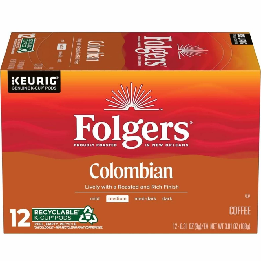 Folgers Colombian Medium Roast Coffee K-Cup Pods, 12 Count, Single Pack, Keurig Compatible