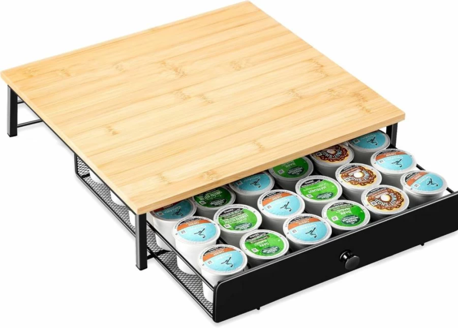 ROWISE Bamboo K-Cup Organizer - 36-Capacity Coffee Pod Storage Drawer for Keurig, Home, Office & Kitchen Countertop