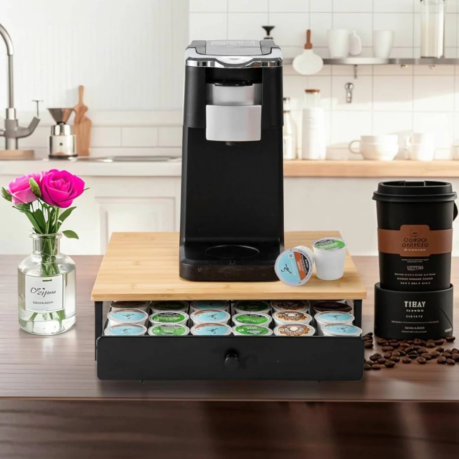 ROWISE Bamboo K-Cup Organizer - 36-Capacity Coffee Pod Storage Drawer for Keurig, Home, Office & Kitchen Countertop