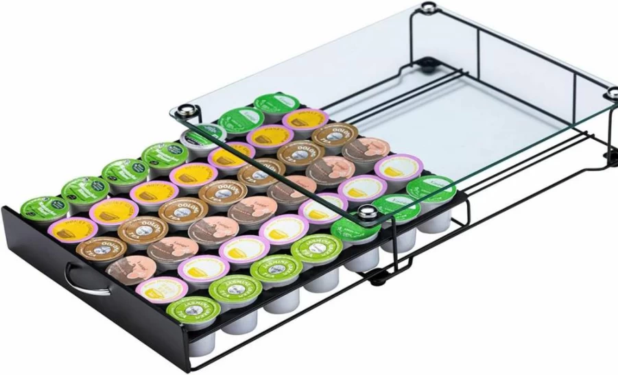 ZCDCP K-Cup Storage Drawer with Tempered Glass Top – 42-Pod Organizer for Office & Kitchen Counter