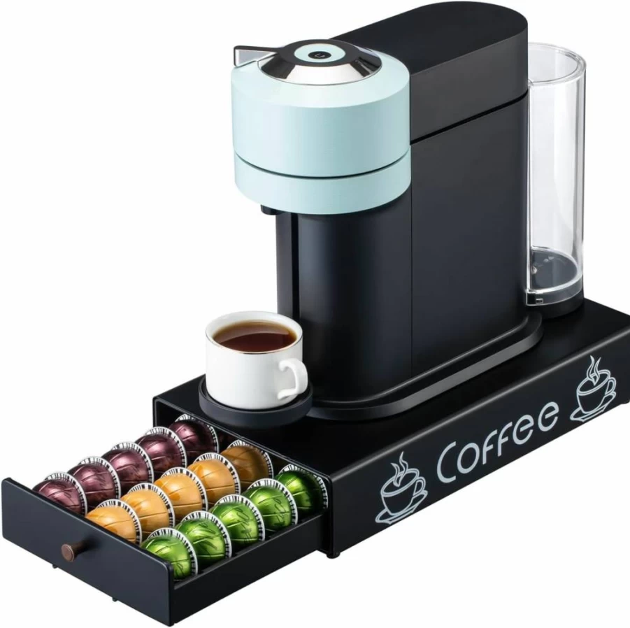 Rice Rat Nespresso Pod Storage Organizer - 8.3" Wide Countertop Drawer Holds 30 Coffee Capsules, Compact 16.5" Deep x 3.5" High Cabinet for VertuoLine & OriginalLine Pods