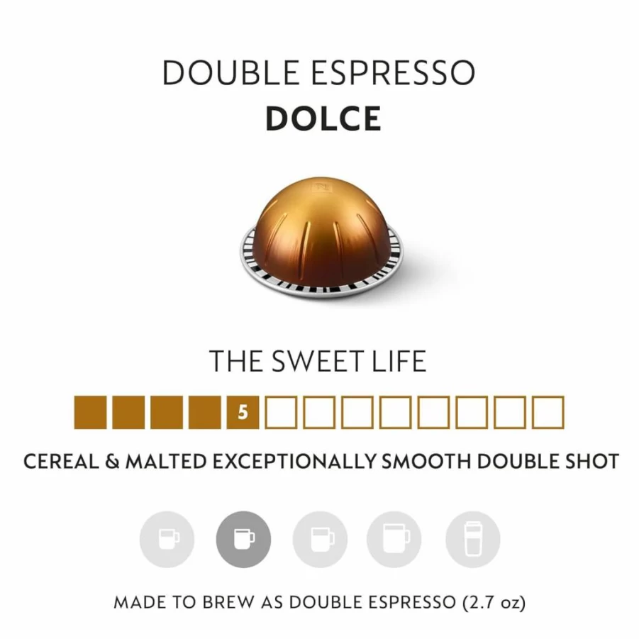 Nespresso Vertuo Double Espresso Chiaro Medium Roast Coffee Pods - 30-Count Capsules (2.7oz Brew) for Espresso & Coffee Makers