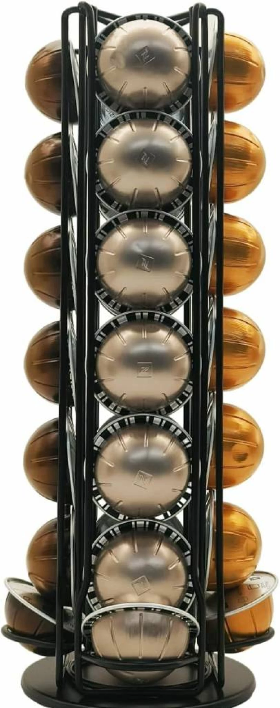 Miuly Rotating Coffee Capsule Holder for Nespresso VertuoLine - 28 Pod Storage Stand, Black Organizer Rack for Vertuo Capsules