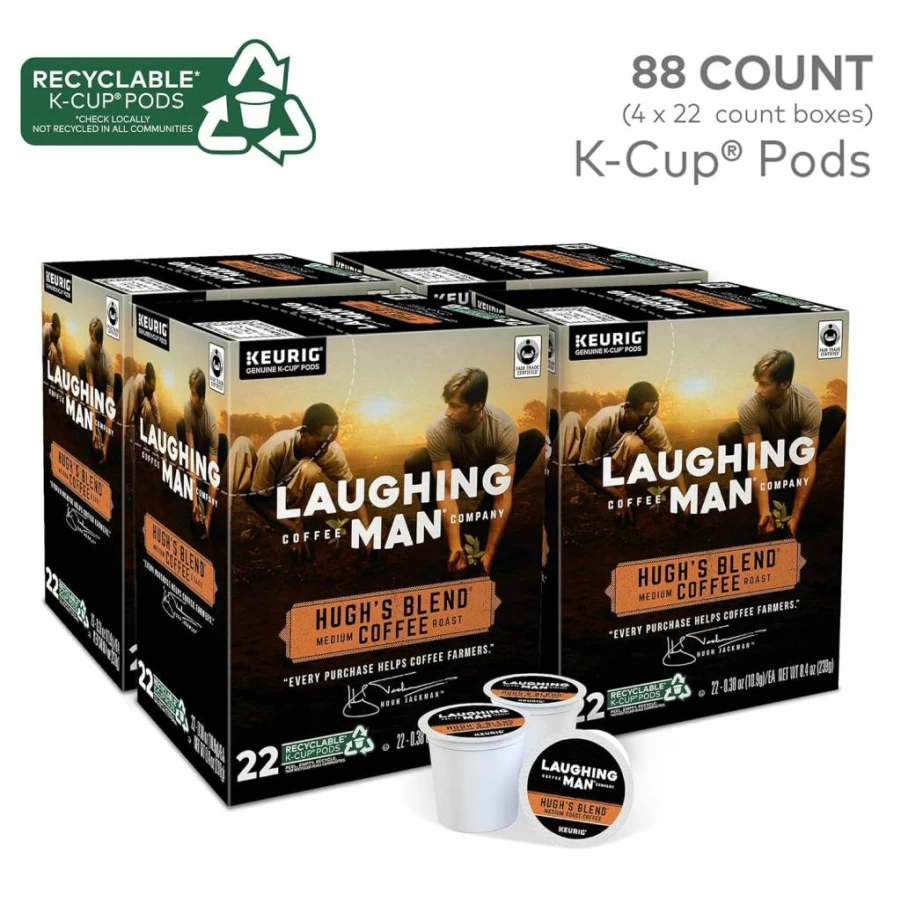 Laughing Man Hugh's Blend Medium Roast Coffee K-Cup Pods for Keurig, 60 Count (6 x 10 Pack) - Single-Serve LAUGHING MAN Brand