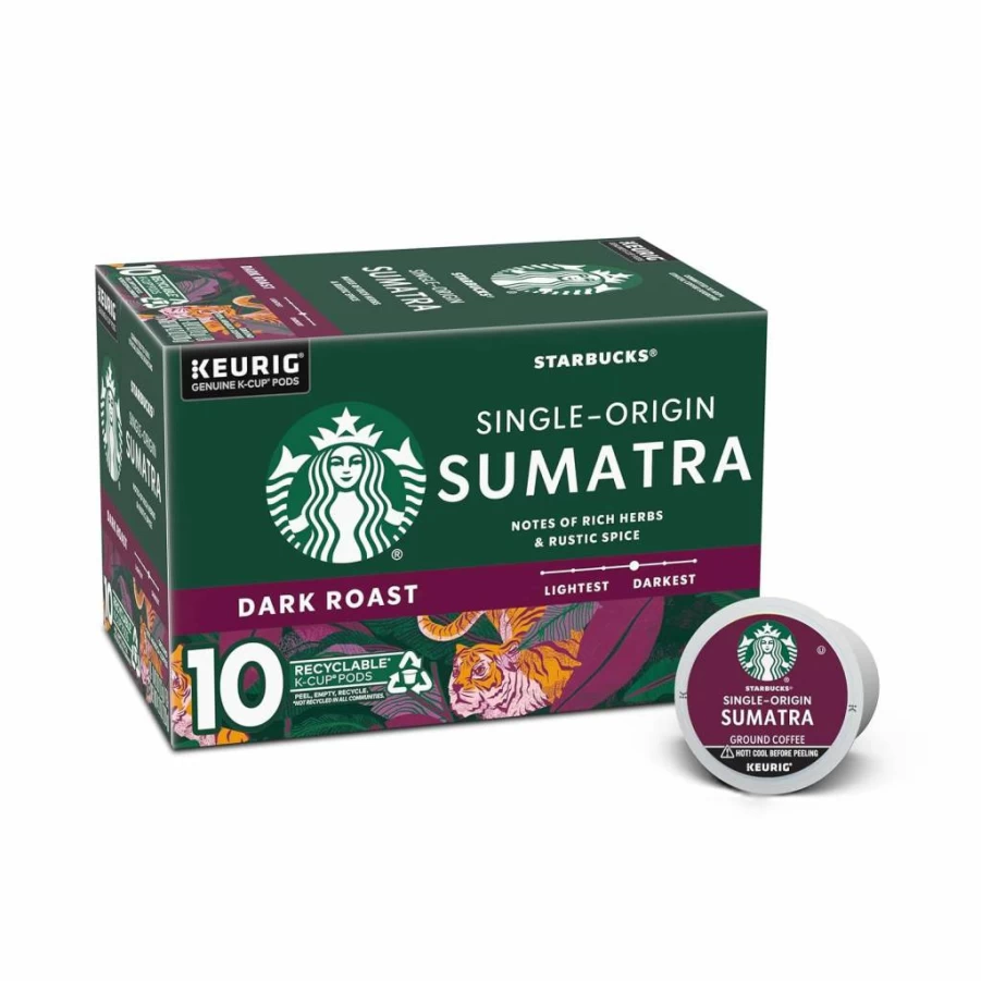 Starbucks Sumatra Dark Roast K-Cup Coffee Pods, 100% Arabica, 10 Count Box
