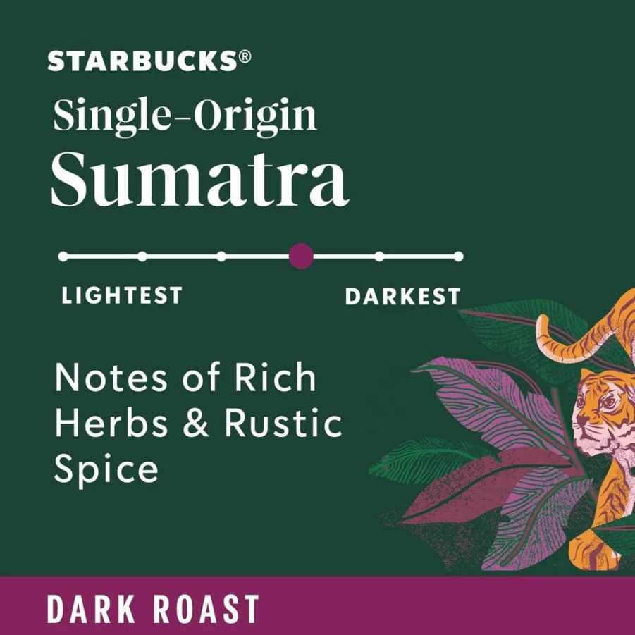 Starbucks Sumatra Dark Roast K-Cup Coffee Pods, 100% Arabica, 10 Count Box