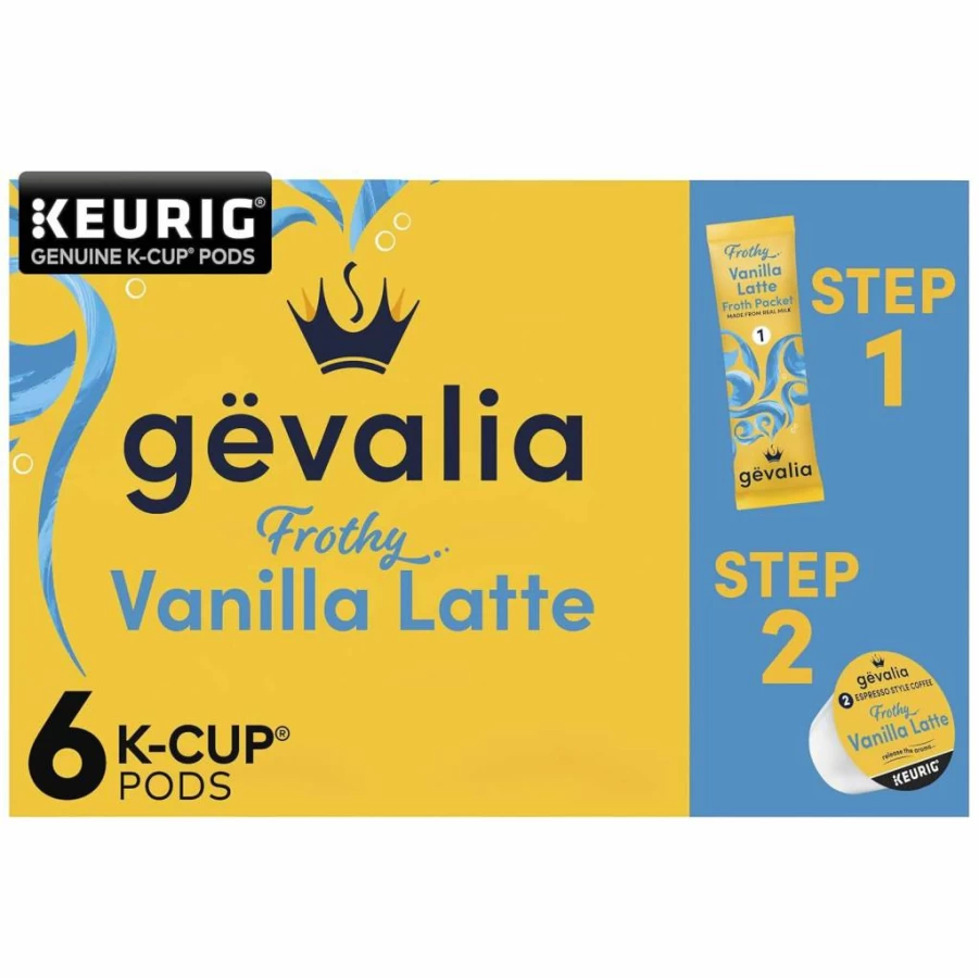 Gevalia Caramel Macchiato K-Cup Coffee Pods with Froth Packets, 6-Count Espresso Kit