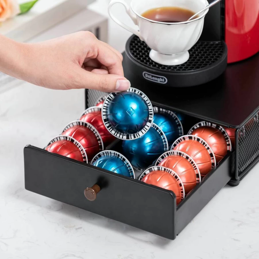 Rice Rat Vertuo Capsule Organizer Drawer with Handle - Holds 30 Nespresso Pods, Compact Storage for Coffee Capsules