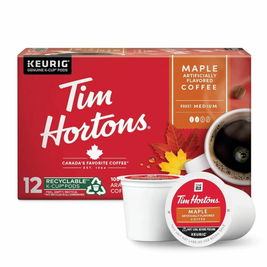 Tim Hortons Maple Flavored Coffee K-Cup Pods for Keurig - 12 Single-Serve Pods, Red Packaging