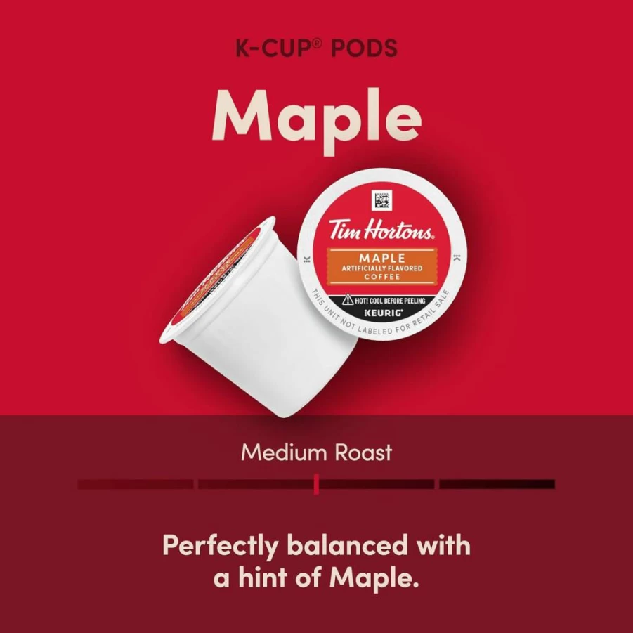 Tim Hortons Maple Flavored Coffee K-Cup Pods for Keurig - 12 Single-Serve Pods, Red Packaging