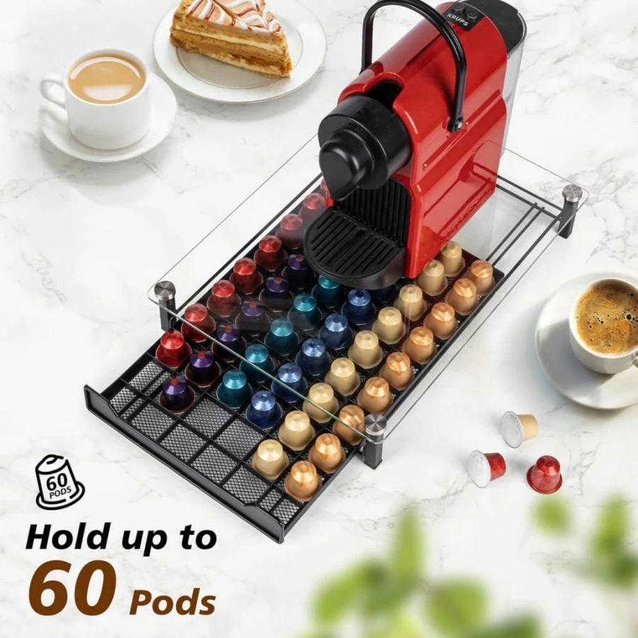 RECAPS Coffee Pod Organizer for Nespresso OriginalLine - 60-Capsule Storage Drawer, Compact Kitchen Countertop Accessory, Not for VertuoLine