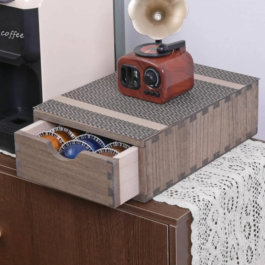 DDYURI 1-Layer Dark Brown Coffee Pod Holder with Drawer - Compact & Stylish Storage for Coffee Capsules
