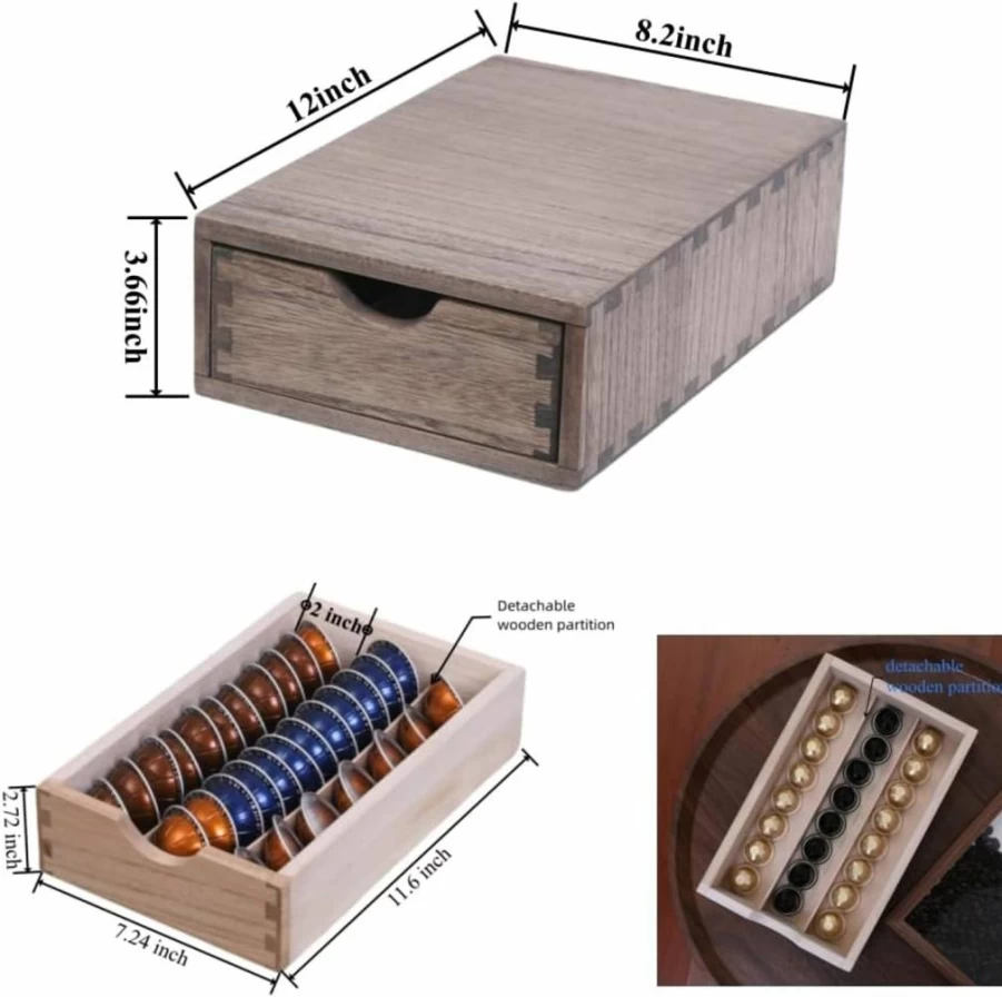 DDYURI 1-Layer Dark Brown Coffee Pod Holder with Drawer - Compact & Stylish Storage for Coffee Capsules