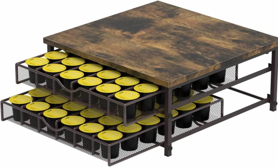 NANANARDOSO Coffee Pod Organizer - 72 K-Cup Storage Drawer with Sliding Baskets, Countertop Holder for Coffee Capsules, Black