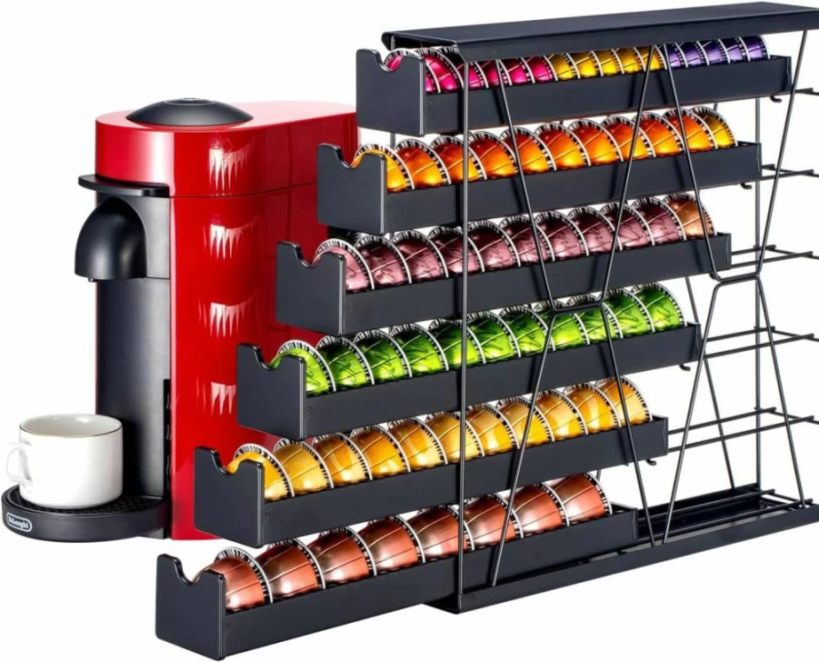 Flagship Black Metal 3-Tier Coffee Pod Organizer - Holds 30+ Nespresso Vertuo Capsules, Space-Saving Storage for Kitchen Countertop